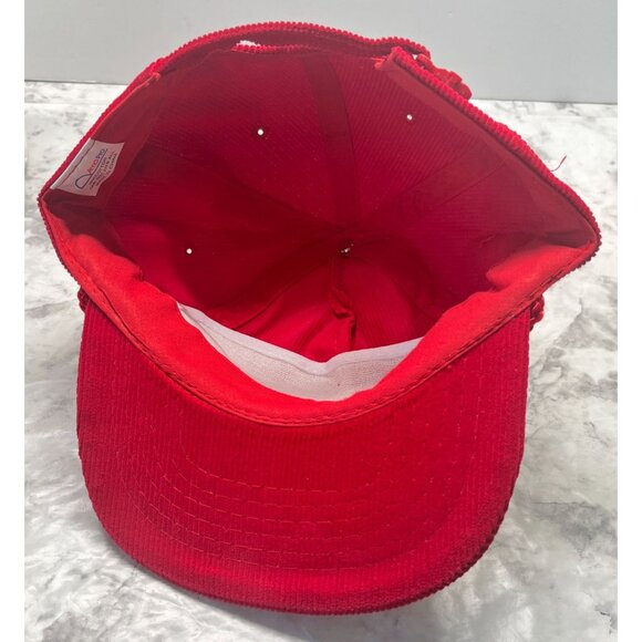 Carnation Corduroy Hat Vintage Potato Person Red Baseball Cap Ama Pro Zip Strap - Picture 2 of 11